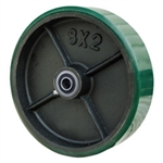 8" x 2" Polyurethane on Cast Iron Wheel with Ball Bearings