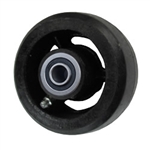 4" x 2" rubber on cast iron wheel with ball bearings
