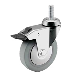 4 inch Total Lock swivel caster with threaded stem for hospital applications