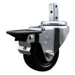 Service Caster #20 Series 3/4 inch square stem swivel casters with 3 inch hard rubber wheel featuring posi lock brake and zinc plated finish.
