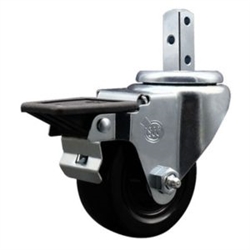 Service Caster #20 Series 3/4 inch square stem swivel casters with 3 inch hard rubber wheel featuring posi lock brake and zinc plated finish.