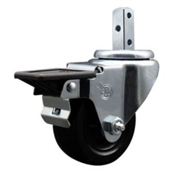 Service Caster #20 Series 7/8 inch square stem swivel casters with 3 inch hard rubber wheel featuring posi lock brake and zinc plated finish.