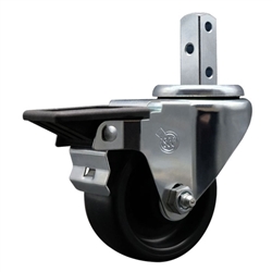 Service Caster #20 Series 3/4 inch square stem swivel casters with 3 inch polyolefin wheel featuring posi lock brake and zinc plated finish.