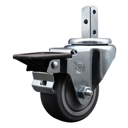 3/4 inch square stem swivel casters with 3 inch thermoplastic rubber tread wheel featuring posi lock brake