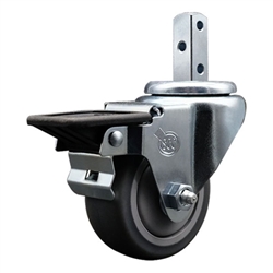 7/8 inch square stem swivel casters with 3 inch thermoplastic rubber tread wheel featuring posi lock brake