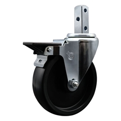 Service Caster #20 Series 3/4 inch square stem swivel casters with 5 inch polyolefin wheel featuring posi lock brake and zinc plated finish.