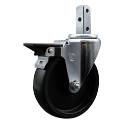 Service Caster #20 Series 7/8 inch square stem swivel casters with 5 inch polyolefin wheel featuring posi lock brake and zinc plated finish.