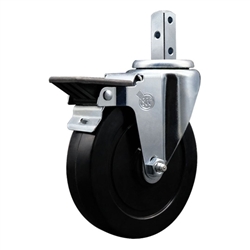 7/8 inch square stem swivel casters with 5 inch soft rubber wheel featuring posi lock brake