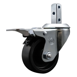 Service Caster #20 Series 3/4 inch square stem swivel casters with 3 inch polyolefin wheel featuring total lock brake and zinc plated finish.