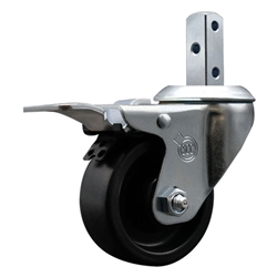 Service Caster #20 Series 7/8 inch square stem swivel casters with 3 inch polyolefin wheel featuring total lock brake and zinc plated finish.
