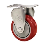 3-1/2" Stainless Steel Rigid Caster with Red Polyurethane Tread