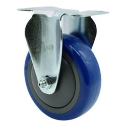 Service Caster #20 Series stainless steel rigid casters with 4 inch blue polyurethane tread wheel.