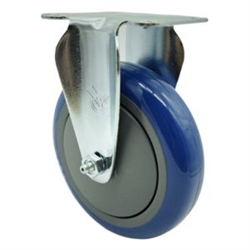 Service Caster #20 Series stainless steel rigid casters with 5 inch blue polyurethane tread wheel.