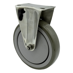 Service Caster #20 Series stainless steel rigid casters with 6 inch gray polyurethane tread wheel.