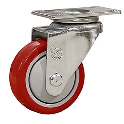 3" Stainless Steel Swivel Caster with Red Polyurethane Tread