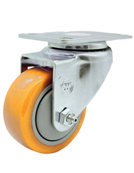 Service Caster #20 Series Stainless Steel swivel casters with 3 inch by 1-1/4 inch polyurethane tread wheel provide a washable caster solution. These casters are ideal for commercial kitchens, food processing, carts, equipment, and DIY projects. 