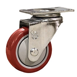 3-1/2" Stainless Steel Swivel Caster with Red Polyurethane Tread