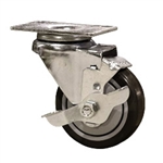 3-1/2" Stainless Steel Swivel Caster with Black Polyurethane Tread and top lock brake