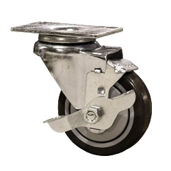 3-1/2" Stainless Steel Swivel Caster with Black Polyurethane Tread and top lock brake