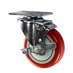 4" Stainless Steel Swivel Caster with Red Polyurethane Tread and top lock brake