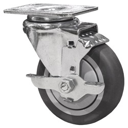 4" Stainless Steel Rigid Caster with Thermoplastic Rubber Tread Wheel and Brake