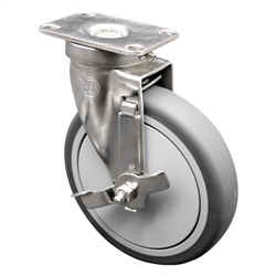Stainless steel swivel casters with 6 inch thermoplastic rubber tread wheel and top lock brake