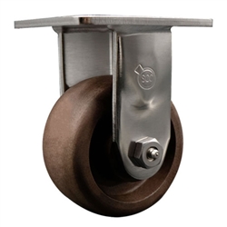 Service Caster #30 Series stainless steel high temperature rigid casters with 4 inch glass filled nylon wheel provide a washable caster solution.