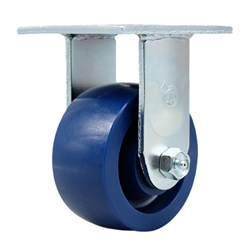 Service Caster #30 Series stainless steel rigid casters with 4 inch non-marking solid blue polyurethane wheel provide a washable caster solution.