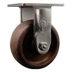 Service Caster #30 Series stainless steel high temperature rigid casters with 5 inch glass filled nylon wheel provide a washable caster solution.