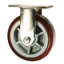 6 Inch Stainless Steel Rigid Caster - Polyurethane Tread on Poly Core Wheel