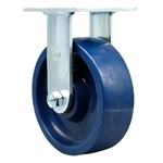 Service Caster #30 Series stainless steel rigid casters with 6 inch non-marking solid blue polyurethane wheel provide a washable caster solution.