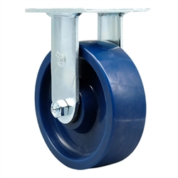 Service Caster #30 Series stainless steel rigid casters with 6 inch non-marking solid blue polyurethane wheel provide a washable caster solution.