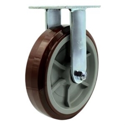 Service Caster #30 Series stainless steel rigid casters with 8 inch non-marking polyurethane tread on polyolefin core wheel provide a washable caster solution.