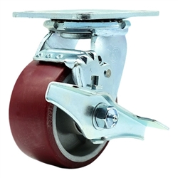 Service Caster #30 Series stainless steel swivel casters with 4 inch non-marking polyurethane tread on aluminum core wheel and brake provide a washable caster solution.