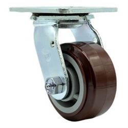 Service Caster #30 Series stainless steel swivel casters with 4 inch non-marking polyurethane tread on polyolefin core wheel provide a washable caster solution.