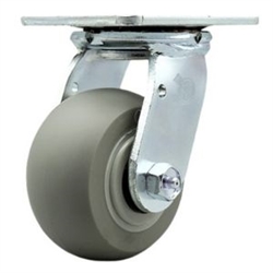 Service Caster #30 Series stainless steel swivel casters with 4 inch non-marking thermoplastic rubber tread (donut face) on polyolefin core wheel provide a washable caster solution.