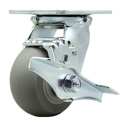 Service Caster #30 Series stainless steel swivel casters with 4 inch non-marking thermoplastic rubber tread (donut face) on polyolefin core wheel and brake provide a washable caster solution.