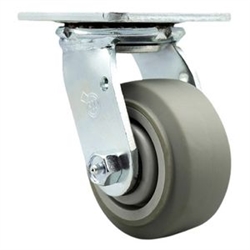 Service Caster #30 Series stainless steel swivel casters with 4 inch non-marking thermoplastic rubber tread (flat face) on polyolefin core wheel provide a washable caster solution.