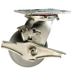 4 Inch Stainless Steel Swivel Caster - Thermoplastic Rubber  Tread on Poly Core Wheel