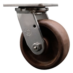 Service Caster #30 Series stainless steel high temperature swivel casters with 5 inch glass filled nylon wheel provide a washable caster solution.