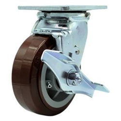 Service Caster #30 Series stainless steel swivel casters with 5 inch non-marking polyurethane tread on polyolefin core wheel and brake provide a washable caster solution.