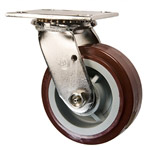 5 Inch Stainless Steel Swivel Caster - Polyurethane Tread on Poly Core Wheel