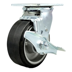 Service Caster #30 Series stainless steel swivel casters with 5 inch moldon rubber tread on aluminum core wheel and brake provide a washable caster solution.