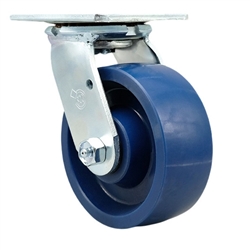 Service Caster #30 Series stainless steel swivel casters with 5 inch non-marking solid blue polyurethane wheel provide a washable caster solution.
