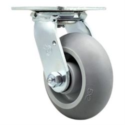Service Caster #30 Series stainless steel swivel casters with 5 inch non-marking thermoplastic rubber tread (donut face) on polyolefin core wheel provide a washable caster solution.