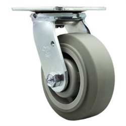 Service Caster #30 Series stainless steel swivel casters with 5 inch non-marking thermoplastic rubber tread (flat face) on polyolefin core wheel provide a washable caster solution.