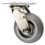 5 Inch Stainless Steel Swivel Caster - Thermoplastic Rubber on Poly Core Wheel