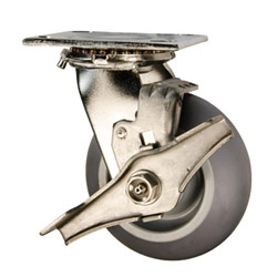 5 Inch Stainless Steel Swivel Caster - Thermoplastic Rubber  Tread on Poly Core Wheel