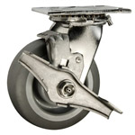 5 Inch Stainless Steel Swivel Caster - Thermoplastic Rubber  Tread on Poly Core Wheel