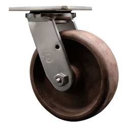 Service Caster #30 Series stainless steel high temperature swivel casters with 6 inch glass filled nylon wheel provide a washable caster solution.